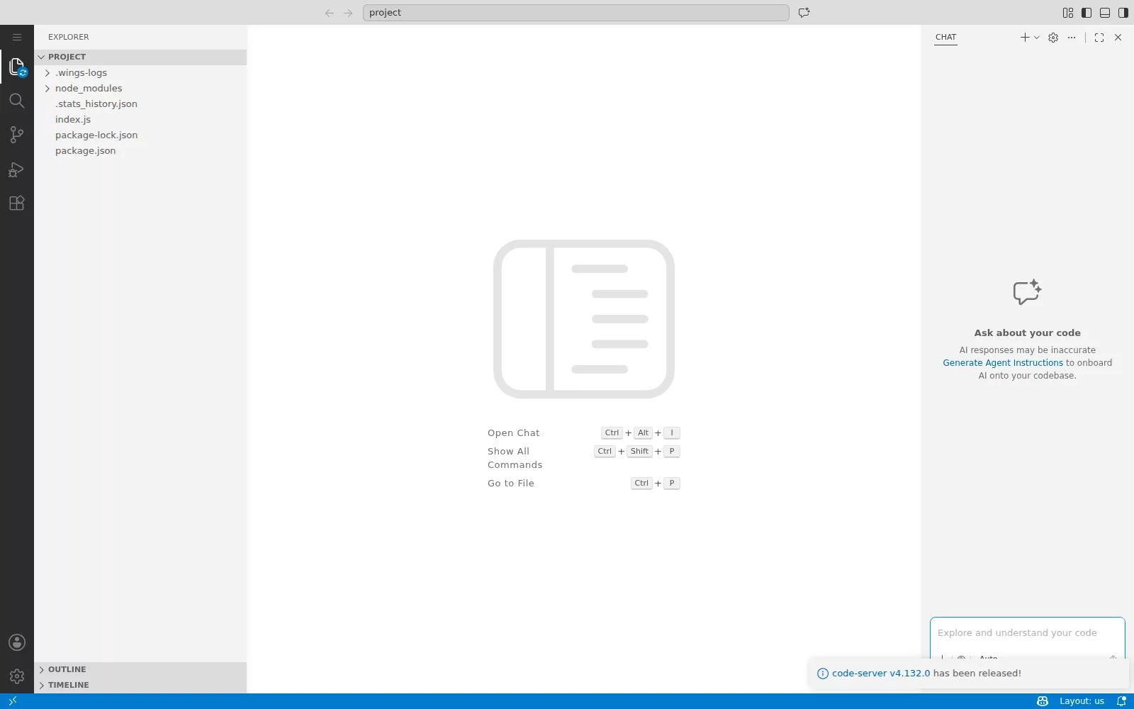 Zeros Workspace running a real code-server session in the browser, with the project file explorer and trust dialog visible